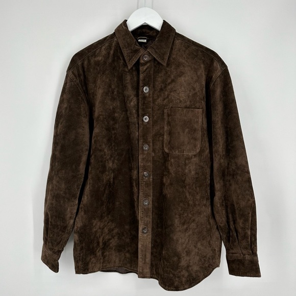 Vintage Jackets & Blazers - Vintage Suede Leather Shacket Jacket Brown Womens Size Medium